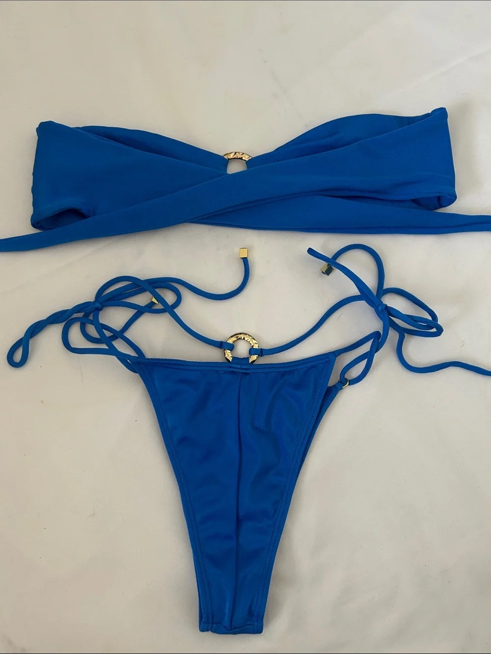 Sommer Swim SABRINA – Bandeau Ring-Accent Bikini Set Top & Bottom in Blue